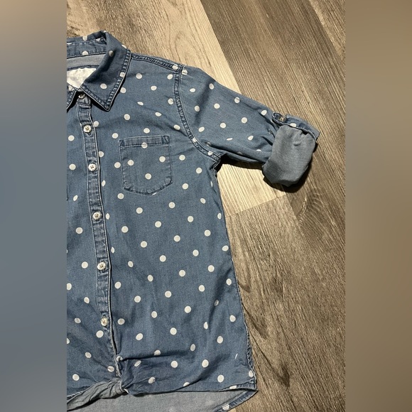 Justice Chambray Polka Dot Denim Button Up - Youth Girls Size 12 - Picture 4 of 10